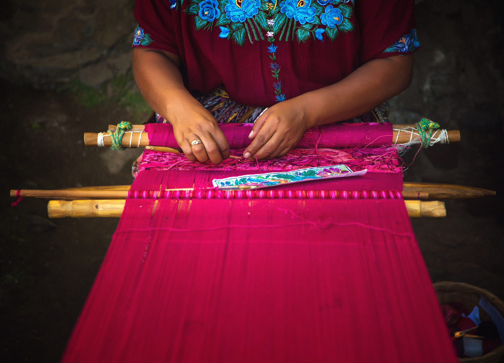 mayan woman weaving on loom